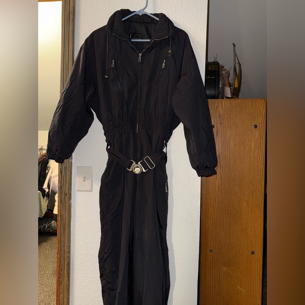 1970s Bogner Black Ski Jacket with Cinched Waist and Puffy Sleeves